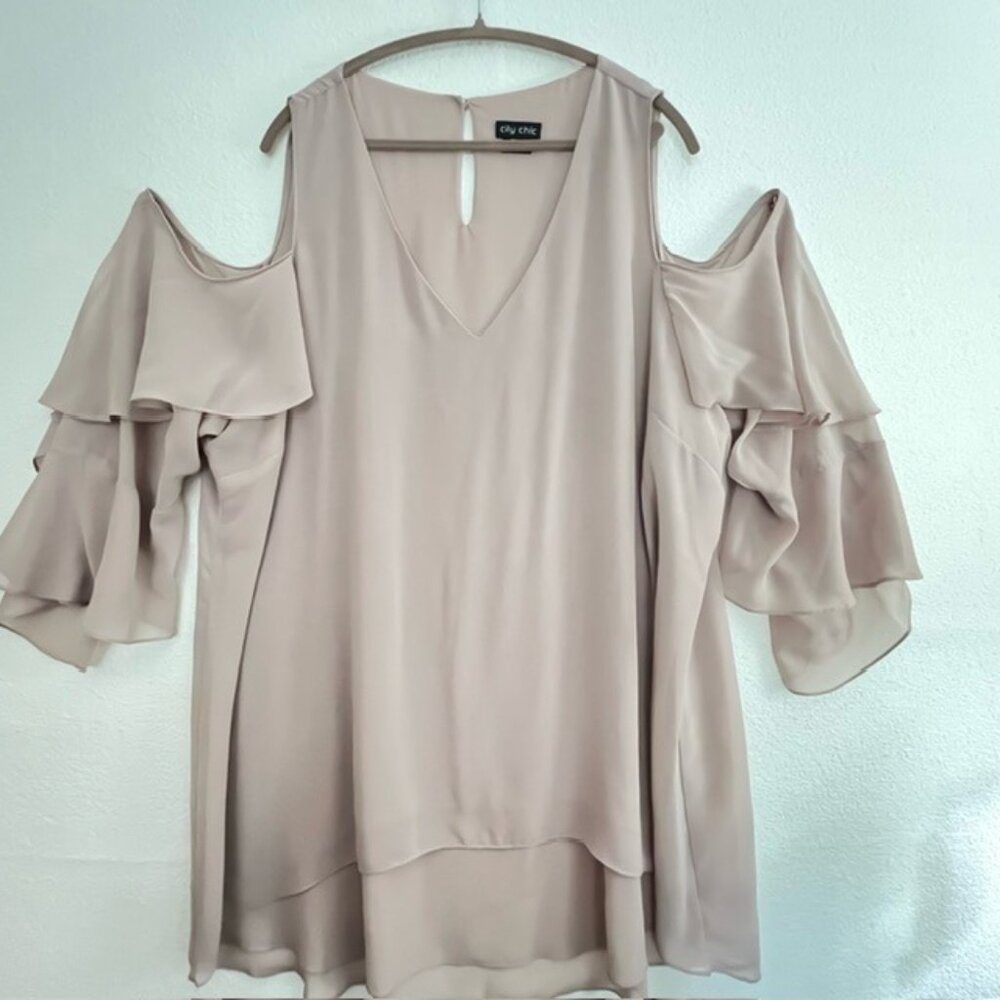City Chic Womens Romantic Layered Cold-Shoulder Tunic Plus Size XXL/24